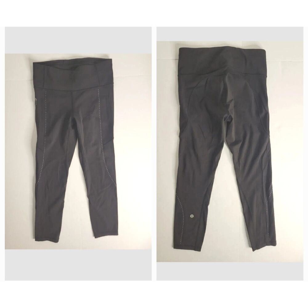 Lululemon SZ 4 Crop Leggings Extra Miles 23" Reflective W6AH9S Black Women's